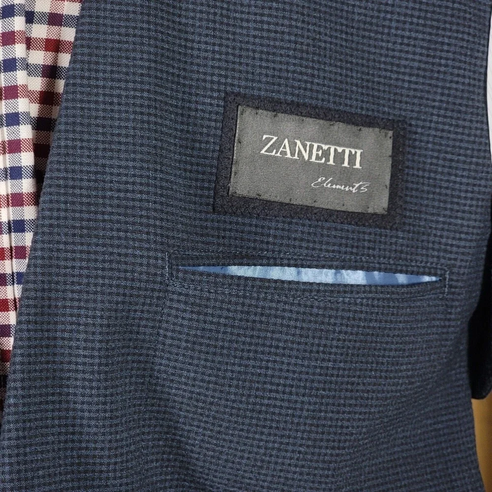 Zanetti Mens Seersucker‎ Sport Coat Two Button Navy Checked Slim Size XL